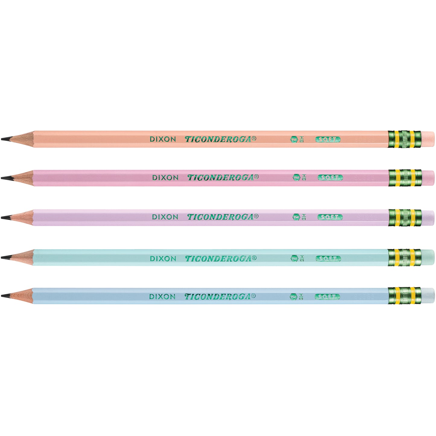 #2 Pastel Pencils, 5 Assorted Colors, 10 Per Pack, 6 Packs