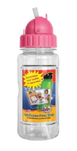 Water Bottle-14 Oz w/Straw & FotoFrame-Pnk