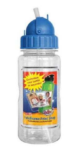 Water Bottle-14 Oz w/Straw & FotoFrame-Blu