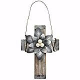 Ornament-Wood Cross w/Metal Flower (Approx 3")