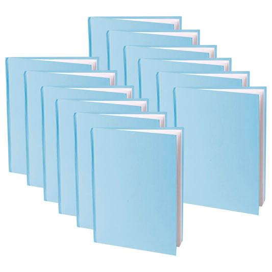 Young Authors Blue Hardcover Blank Book, White Pages, 8"H x 6"W Portrait, 14 Sheets-28 Pages, Pack of 12