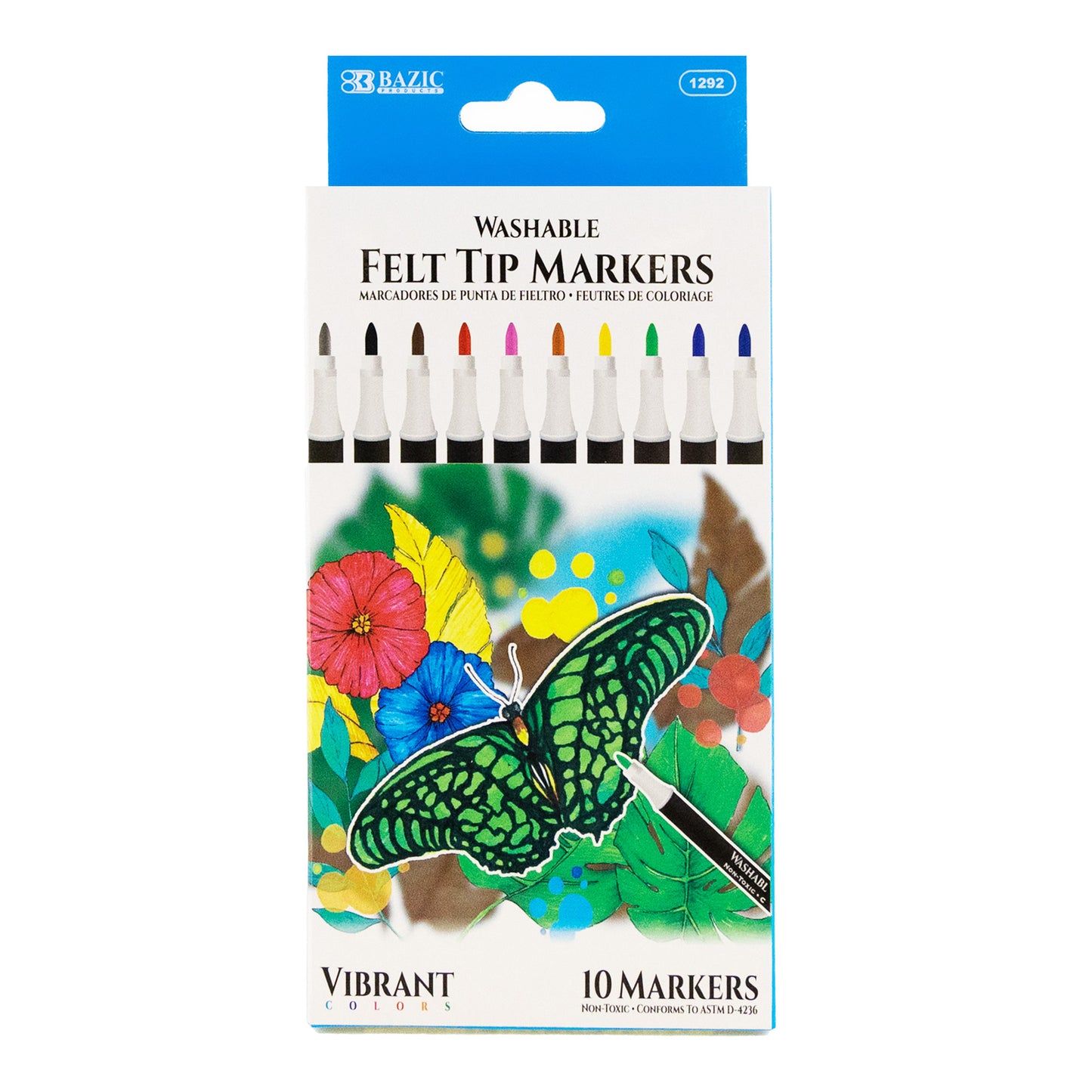 (12 Pk) 10 Colors Washable Markers Felt Tip