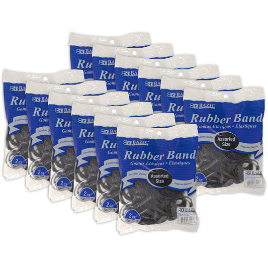 (12 Pk) Assorted Size Black Rubber Bands