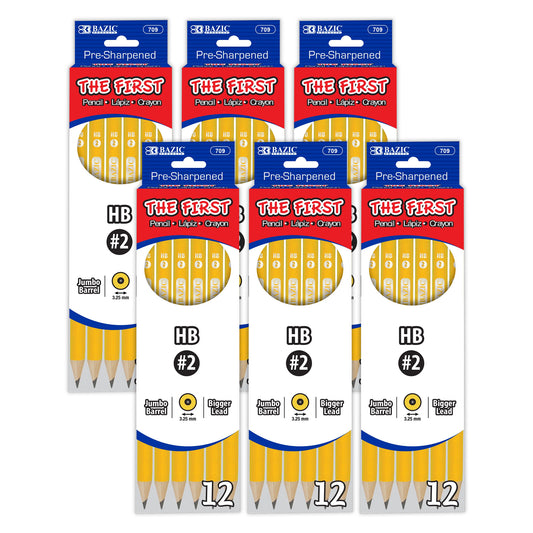 #2 The First Jumbo Premium Yellow Pencil, 12 Per Pack, 6 Packs