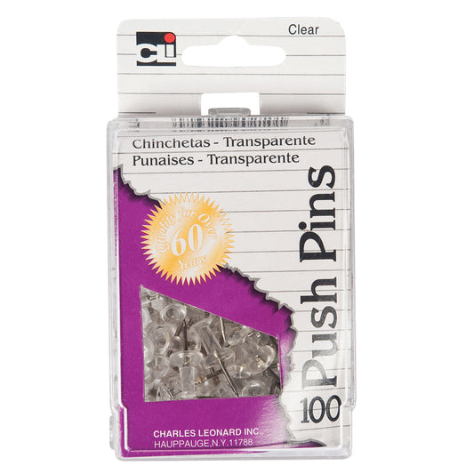 (10 Bx) Clear Push Pins 100 Per Box