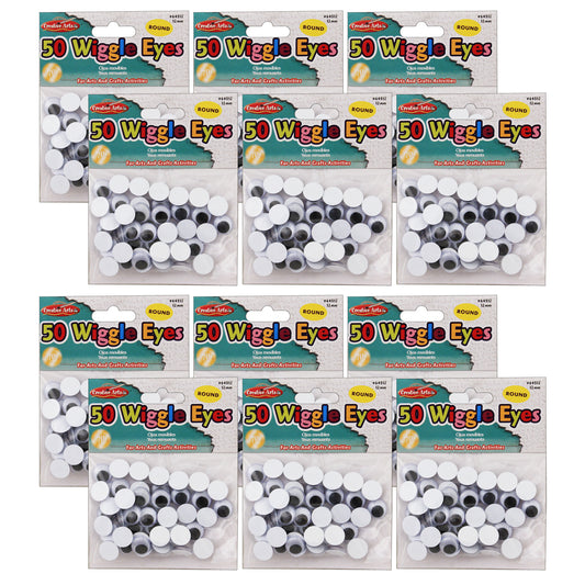 (12 Pk) Wiggle Eyes Round 12mm Blk 50ct Per Pk