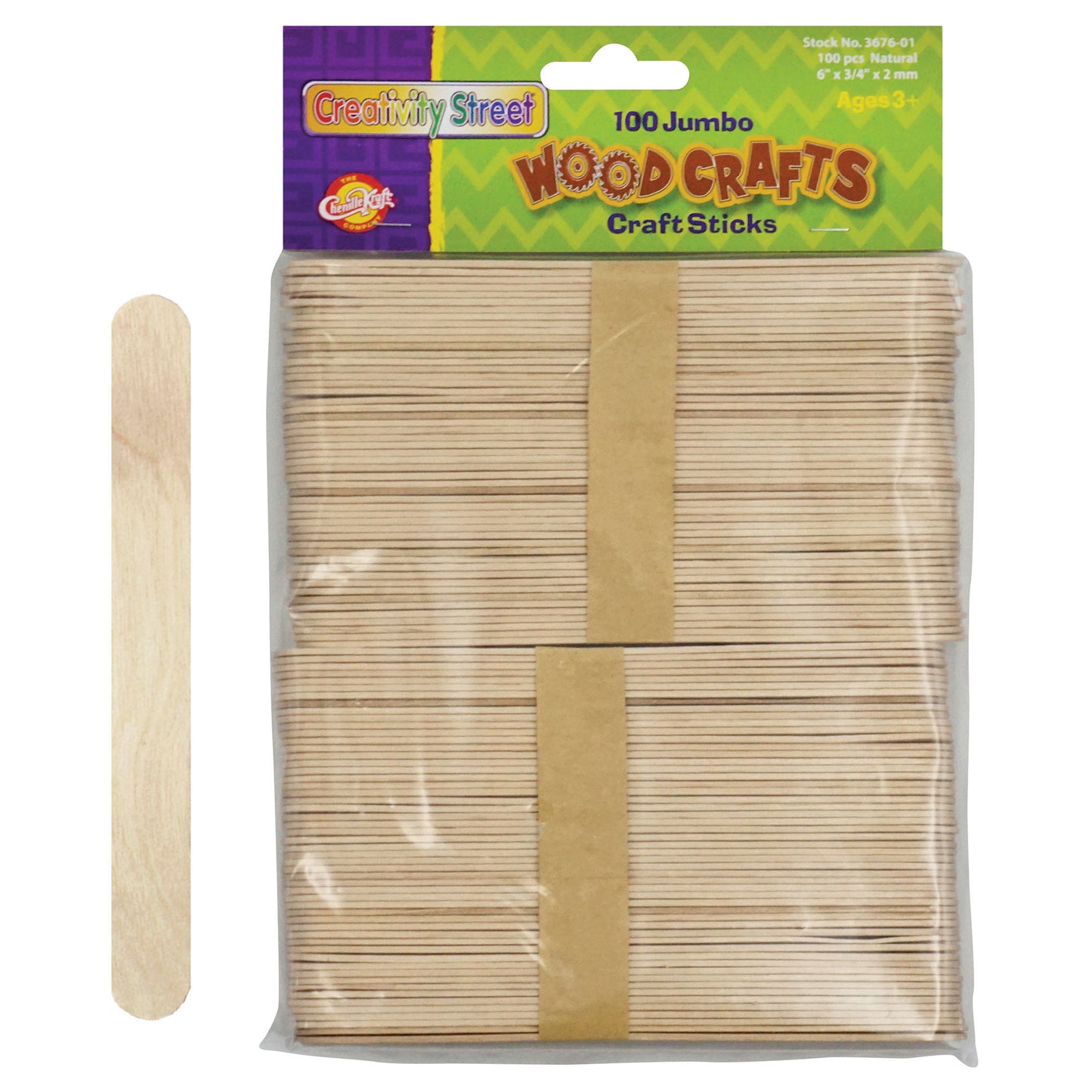 (12 Pk) Jumbo Craft Sticks 6x.75 100 Per Pk Natural