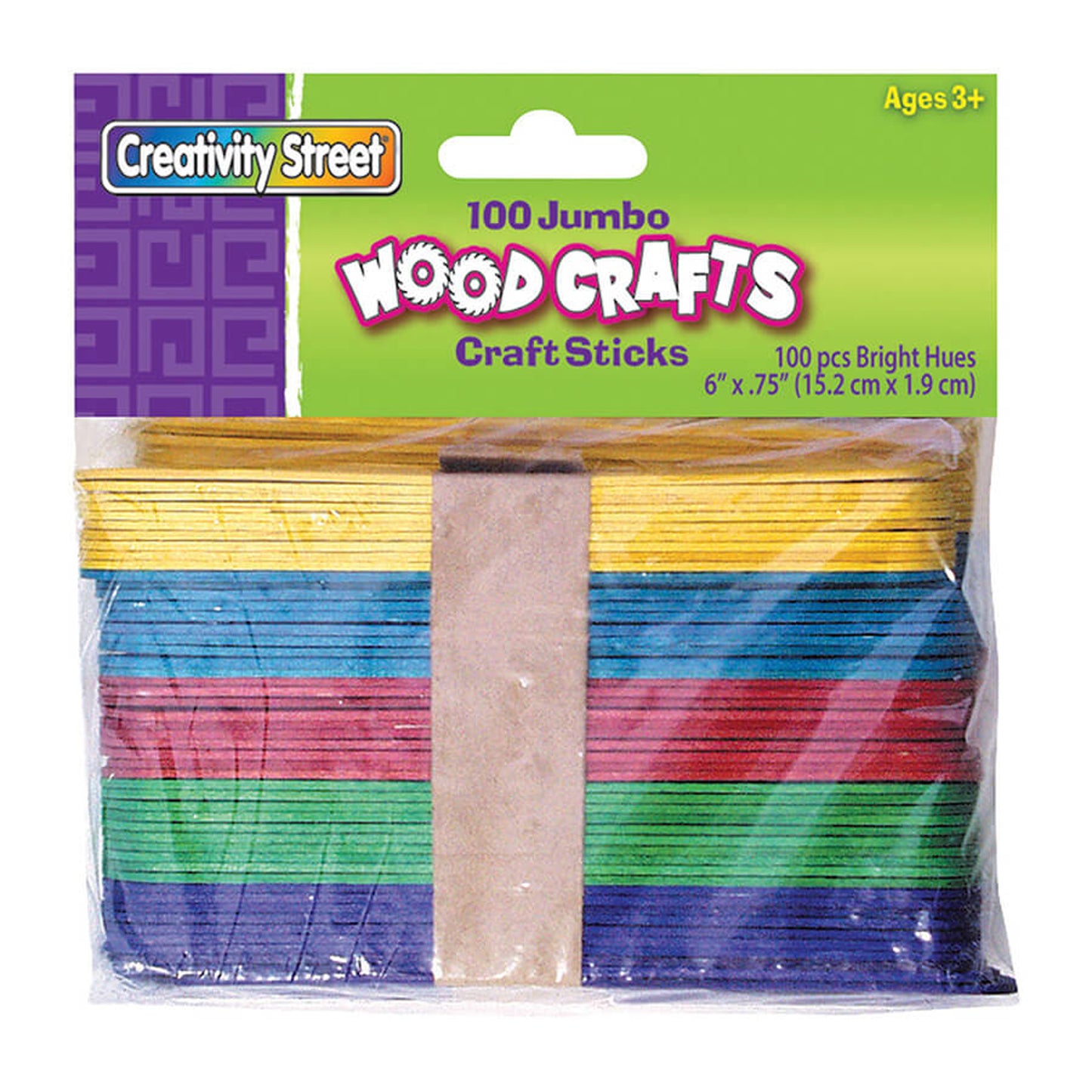 (12 Pk) Jumbo Craft Sticks 6x.75 100 Per Pk Bright Hues