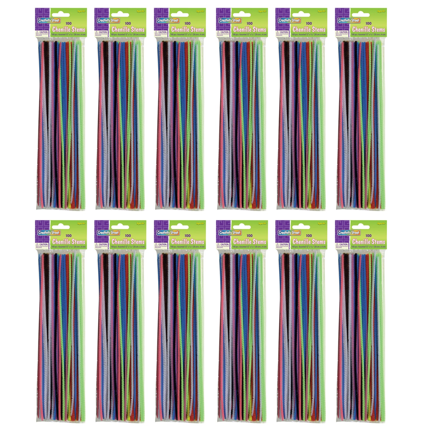 (12 Pk) Chenille Stems Asstd 12in 100 Per Pk