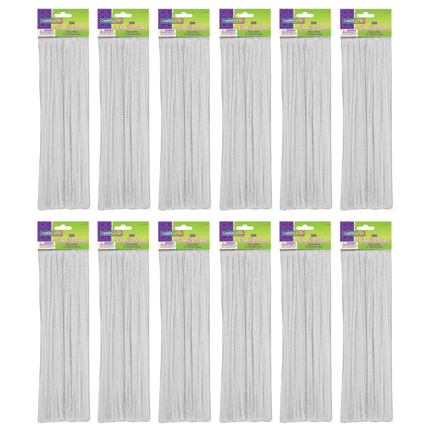 (12 Pk) Chenille Stems White 12in 100 Per Pk