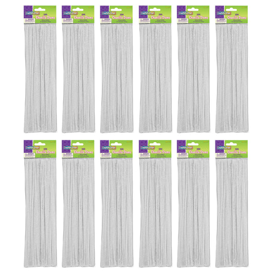 (12 Pk) Chenille Stems White 12in 100 Per Pk