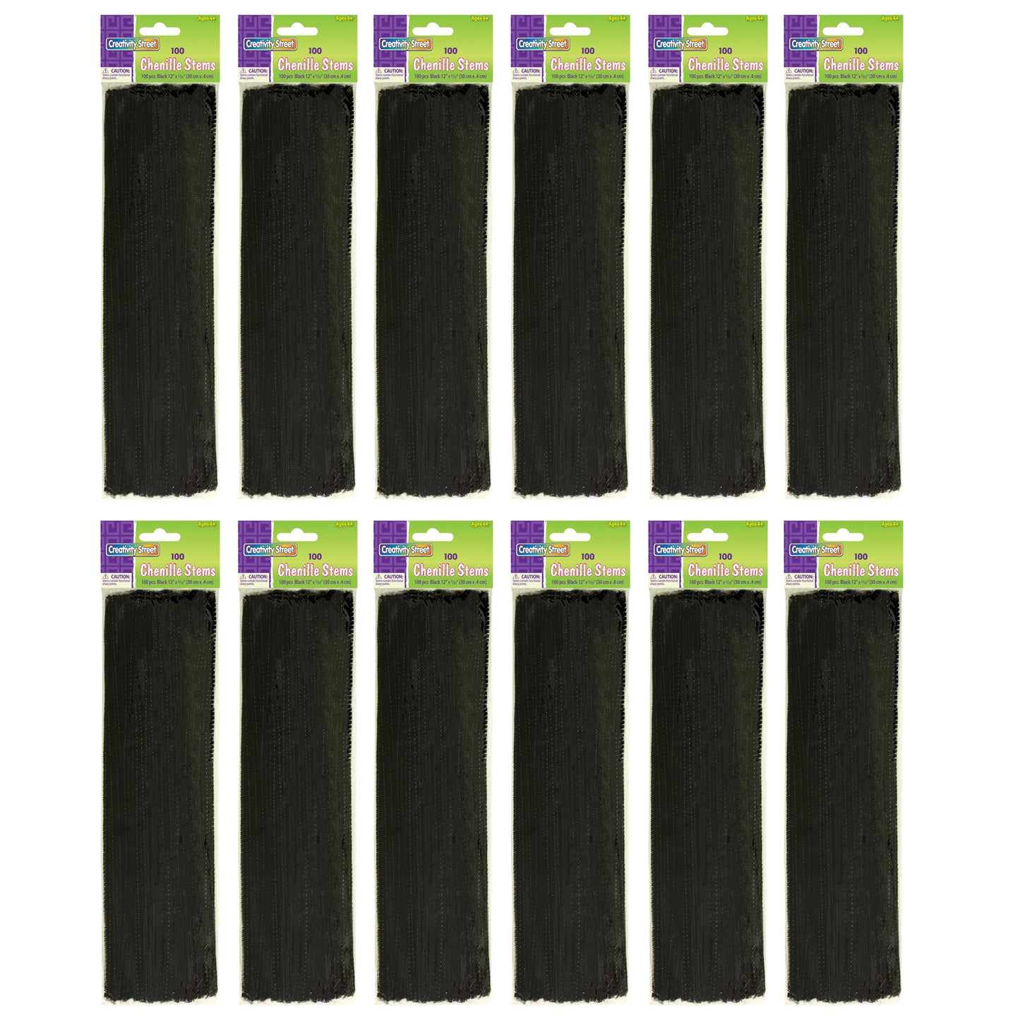 (12 Pk) Chenille Stems Black 12in 100 Per Pk