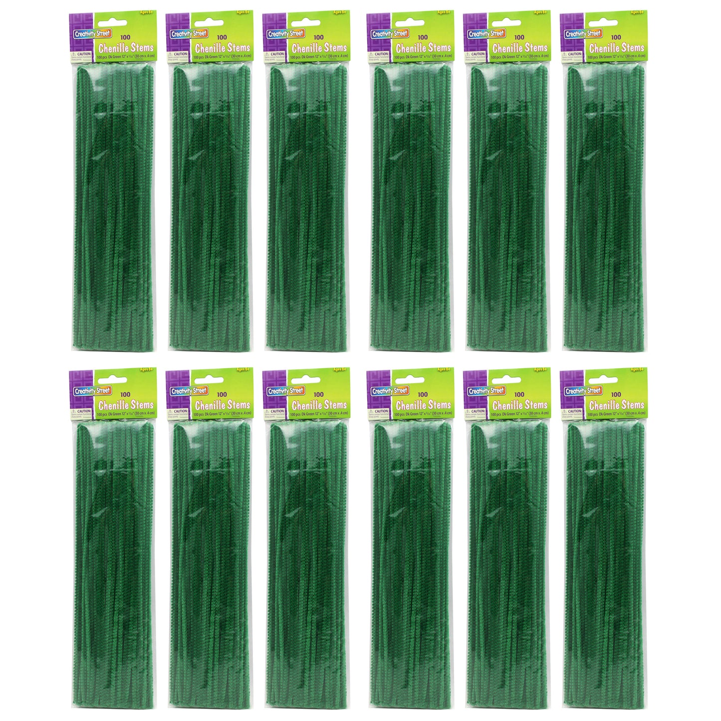 (12 Pk) Chenille Stems Green 12in 100 Per Pk