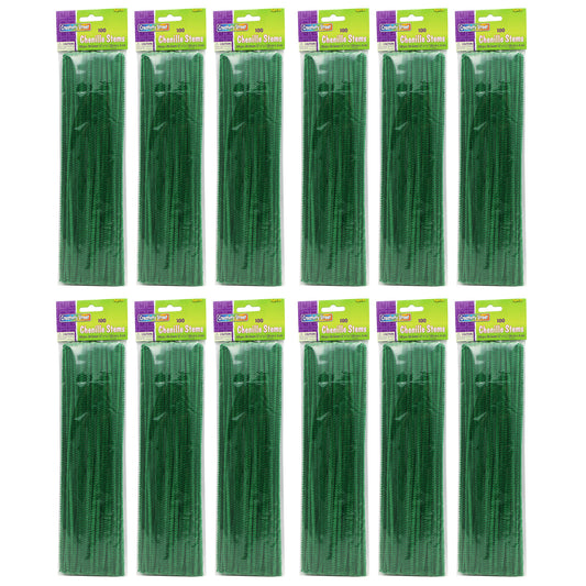 (12 Pk) Chenille Stems Green 12in 100 Per Pk