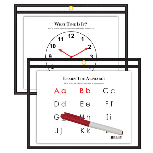 (10 Ea) C Line 9x12 Blk Reusable Dry Erase Pockets