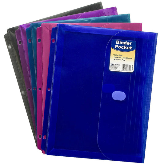 (18 Ea) Binder Pocket W- Hook & Loop Closure Asstd Colors