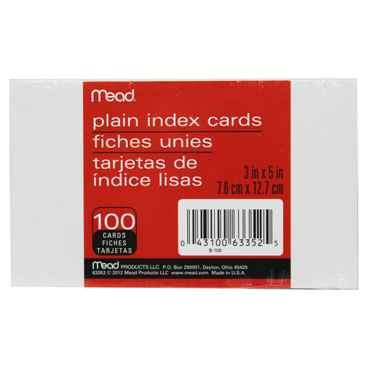 (12 Pk) Cards Index Plain 3x5 100 Per Pk