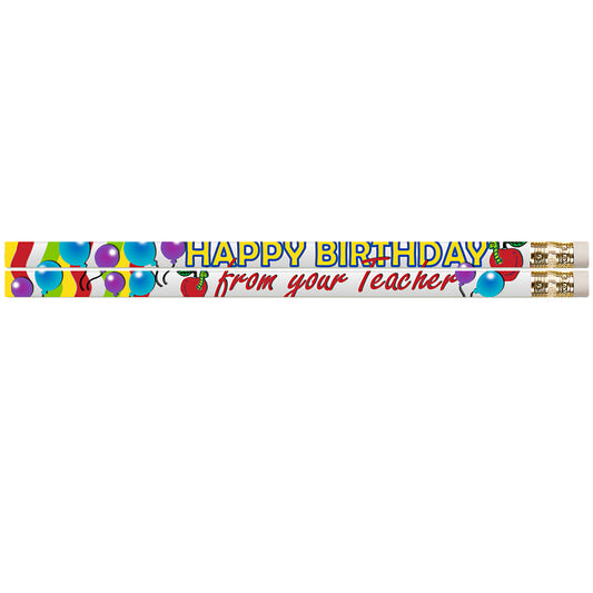 (12 Dz) Happy Birthday From Your Teacher Motivational Fun Pencils