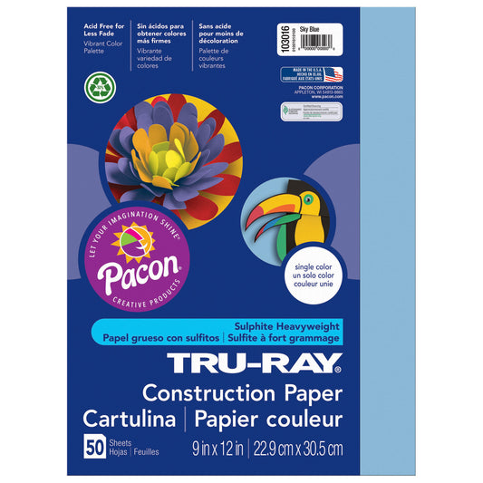 (10 Pk) Tru Ray 9x12 Sky Blue Construction Paper 50sht Per Pk