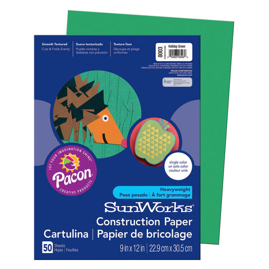 (10 Pk) Sunworks 9x12 Holiday Green Construct Paper 50 Shts Per Pk