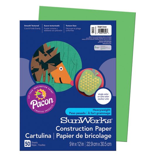 (10 Pk) Sunworks 9x12 Bright Green Construct Paper 50 Shts Per Pk