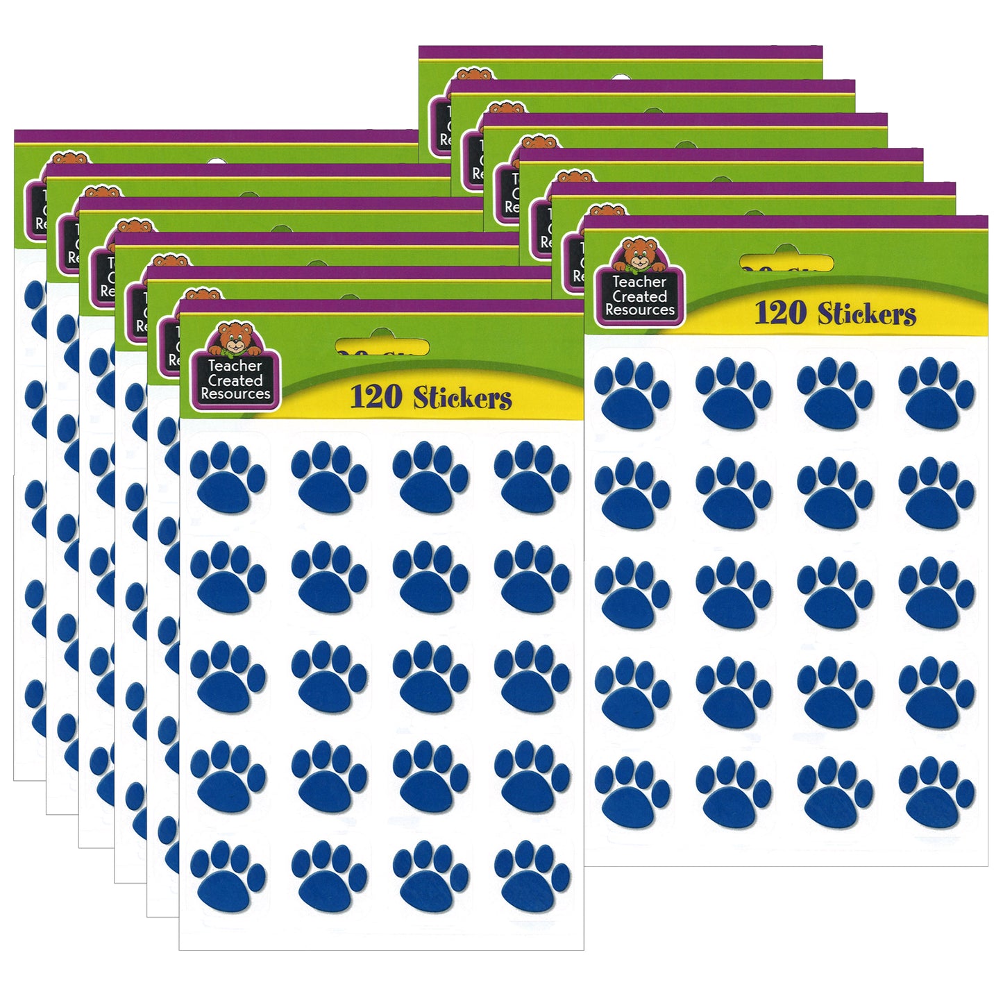 (12 Pk) Blue Paw Prints Stickers 120 Per Pk