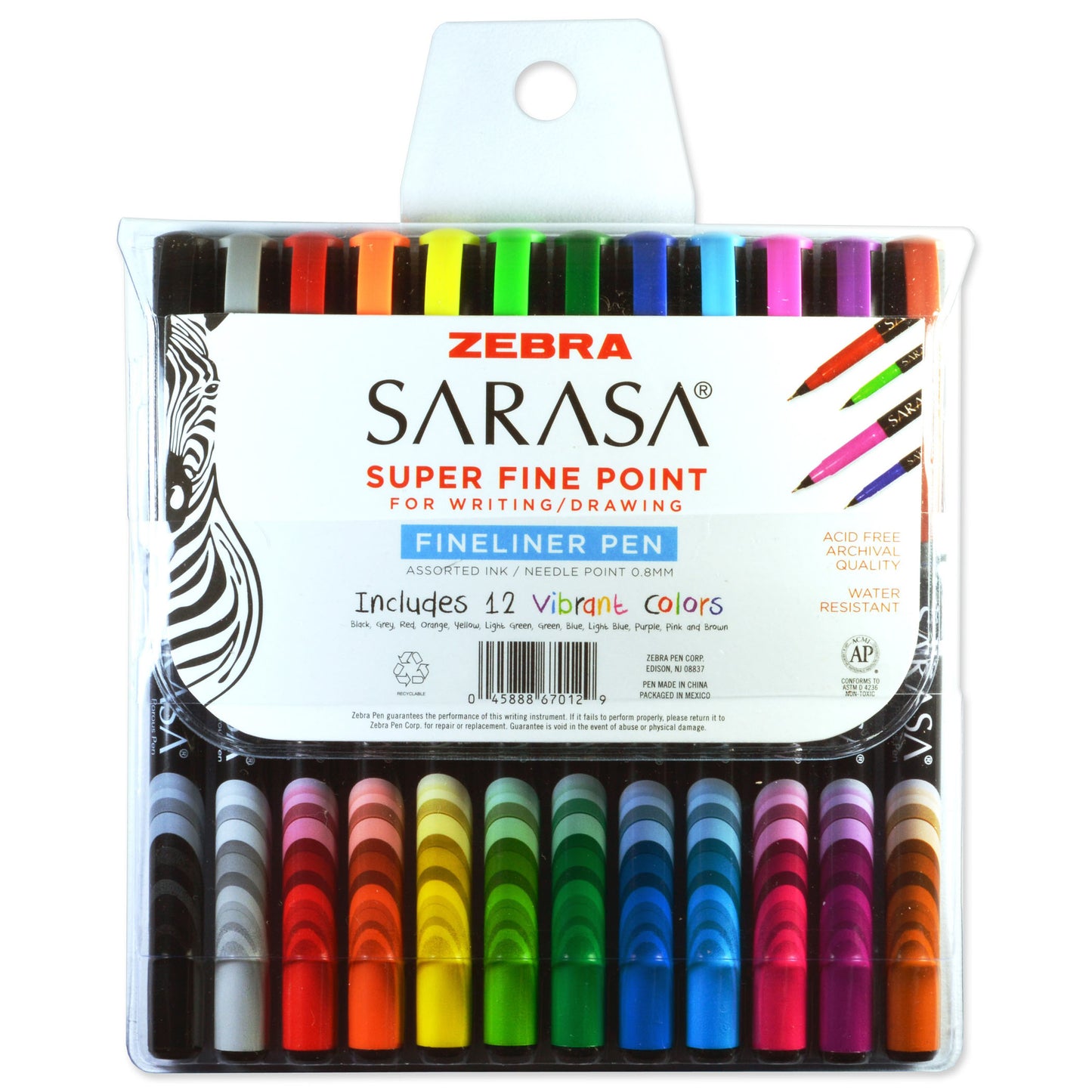 Zebra Sarasa Fineline Pen Asst 12pk